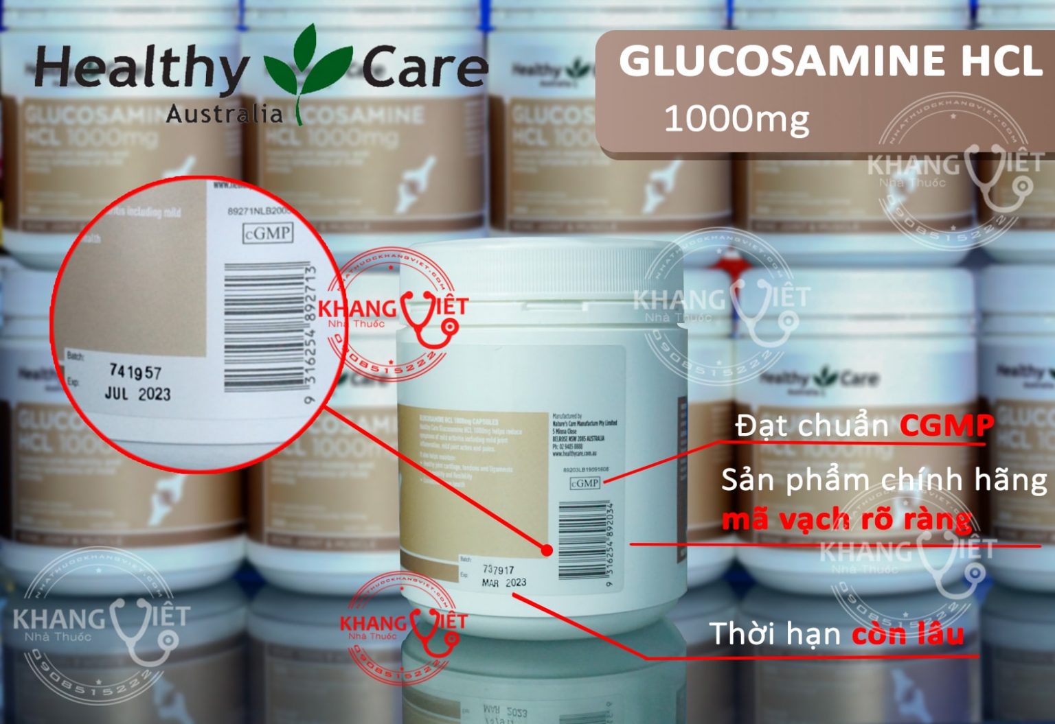 Glucosamine HCL 1000mg Healthy Care Viên Uống Hỗ Trợ Xương Khớp