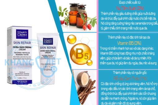 Thành Phần Chính Của Kem Dưỡng Martiderm Skin Repair Cicra Vass Cream