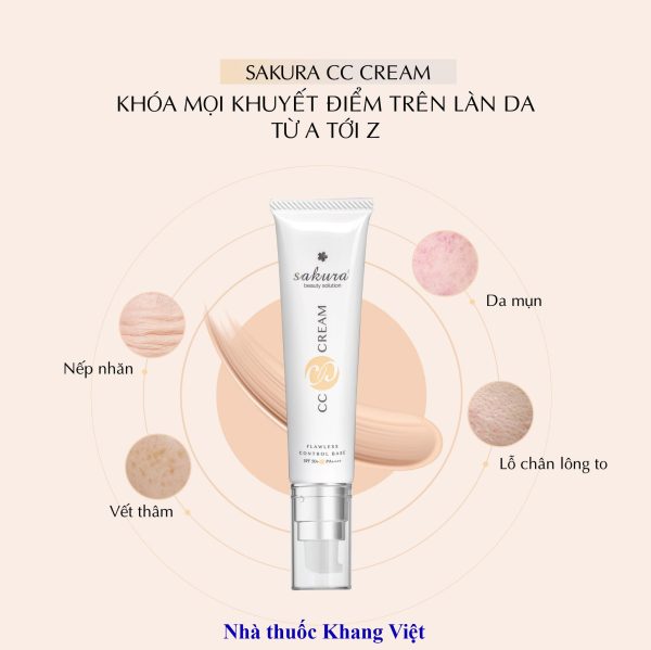 Cong dung cua kem trang diem Sakura CC Cream Flawless Control Base SPF 50 PA 40ml