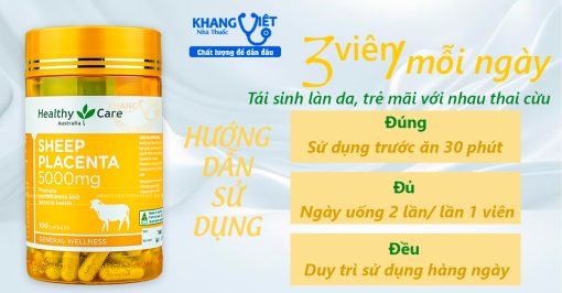 Viên uống nhau thai cừu Healthy Care-Sheep-Placenta-5000mg