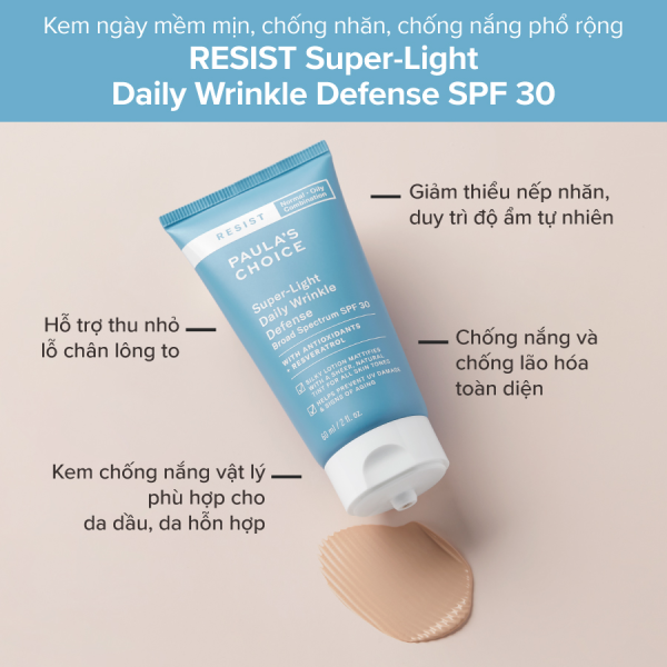 Kem Ngày Chống Nắng Phổ Rộng Paula’S Choice Resist Super – Light Daily Wrinkle Defence Broad Spectrum Spf 30 60Ml