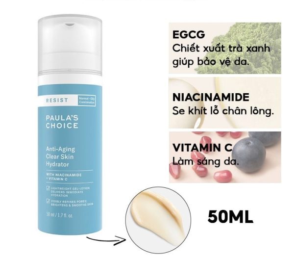 Kem Dưỡng Ẩm Ngăn Ngừa Lão Hóa, Làm Đều Màu Da Paula’s Choice Resist Anti-Aging Clear Skin Hydrator 50ml