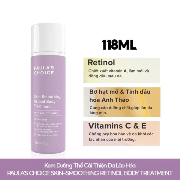 Kem Dưỡng Thể Cải Thiện Da Lão Hóa Paula’s Choice Skin-Smoothing Retinol Body Treatment 118ml