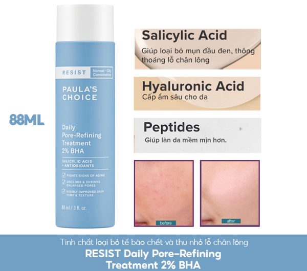 Tẩy Tế Bào Chết & Thu Nhỏ Lỗ Chân Lông Paula’s Choice RESIST Daily Pore Refining Treatment 2% BHA chai 88ml