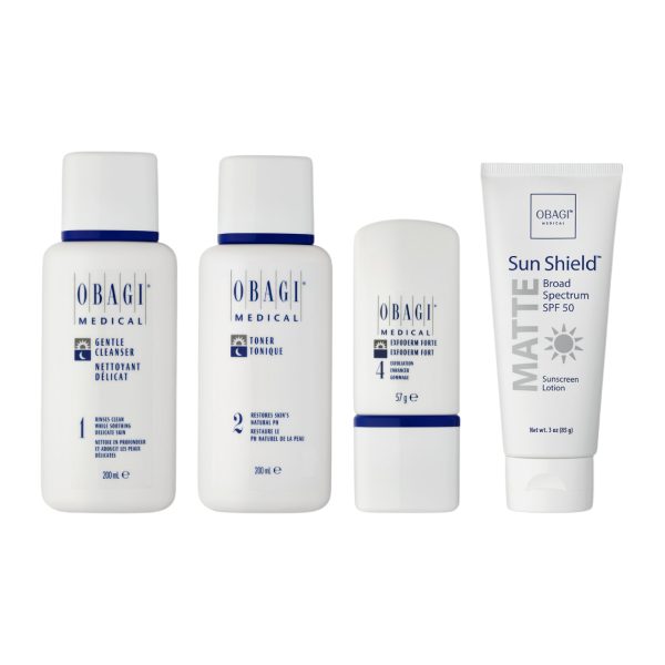 Combo Chăm Sóc Da Khô Obagi Gentle Cleanser, Toner, Exfoderm Forte & Sunshield Matte – Sạch, Dưỡng Ẩm, Chống Nắng