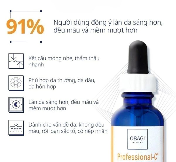 Serum Vitamin C 20% Obagi Professional-C – Chống Oxy Hóa, Sáng Da, Kiểm Soát Dầu Chai 30ml