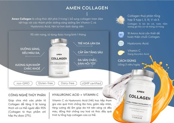 Viên Uống Collagen Codeage Amen – Dưỡng Da Căng Mướt, Làm Mờ Nếp Nhăn