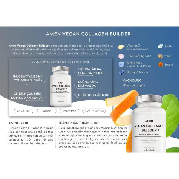 Viên Uống Collagen Thuần Chay Trẻ Hóa Da Codeage Amen Vegan Collagen Builder+