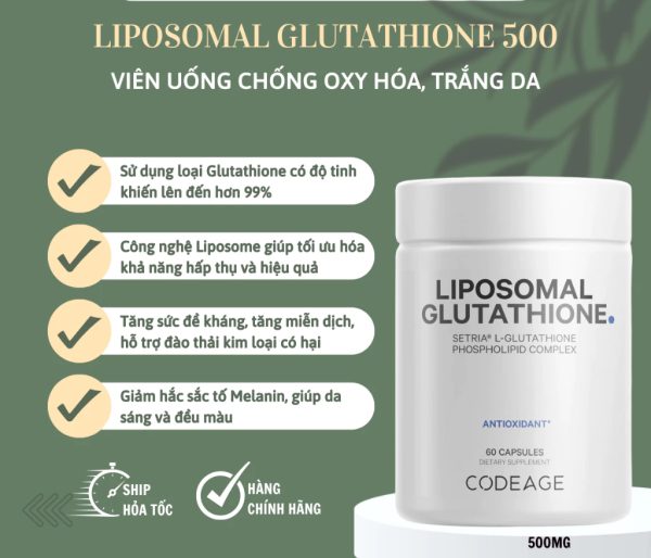 Viên Uống Glutathione SETRIA 500mg Codeage – Chống Oxy Hóa, Tăng Trắng Da, Giảm Nám Hiệu Quả