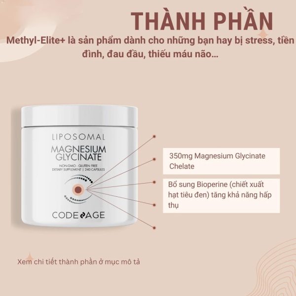 Viên Uống Bổ Sung Magie Codeage Liposomal Magnesium Glycinate 240 viên