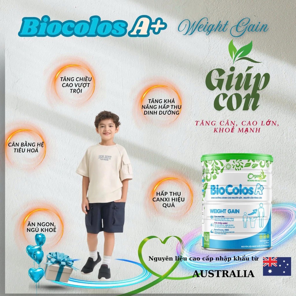 Công dụng Sữa tăng cân Biocolos A+ Weight Gain 900g Sữa tăng cân Biocolos A+ Weight Gain 900g – Bổ sung năng lượng hỗ trợ tăng cân cho người gầy
