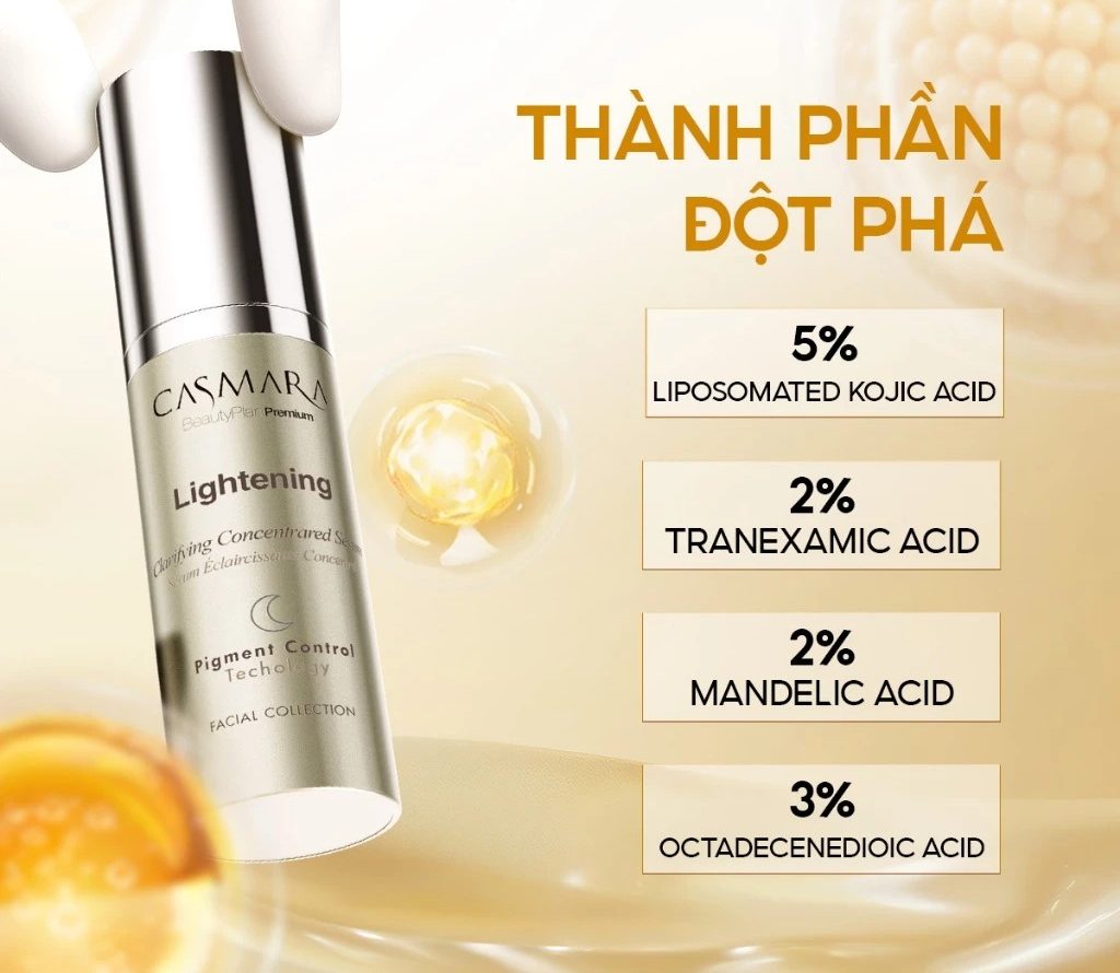 Thành phần Serum Casmara Lightening Clarifying Concentrated 30ml Serum Casmara Lightening Clarifying Concentrated 30ml – Hỗ trợ làm sáng da, cân bằng dầu và cải thiện da mụn