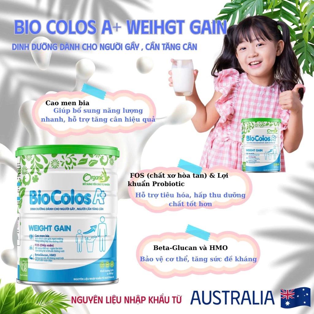 Thành phần Sữa tăng cân Biocolos A+ Weight Gain 900g Sữa tăng cân Biocolos A+ Weight Gain 900g – Bổ sung năng lượng hỗ trợ tăng cân cho người gầy