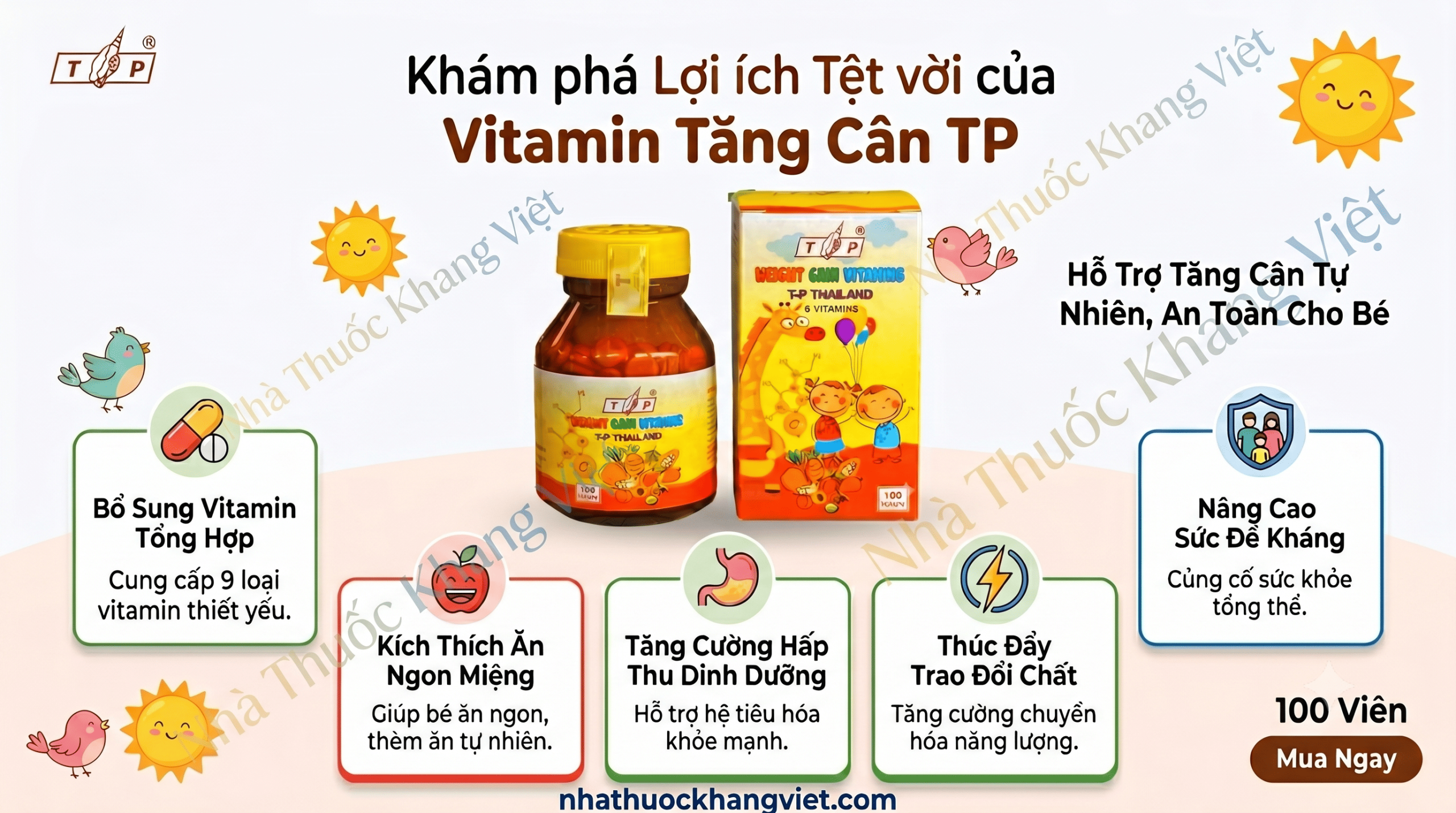 Vitamin tăng cân TP có tác dụng gì Vitamin Tăng Cân TP Thái Lan Chính Hãng – Weight Gain Vitamins (Hộp 100 Viên)
